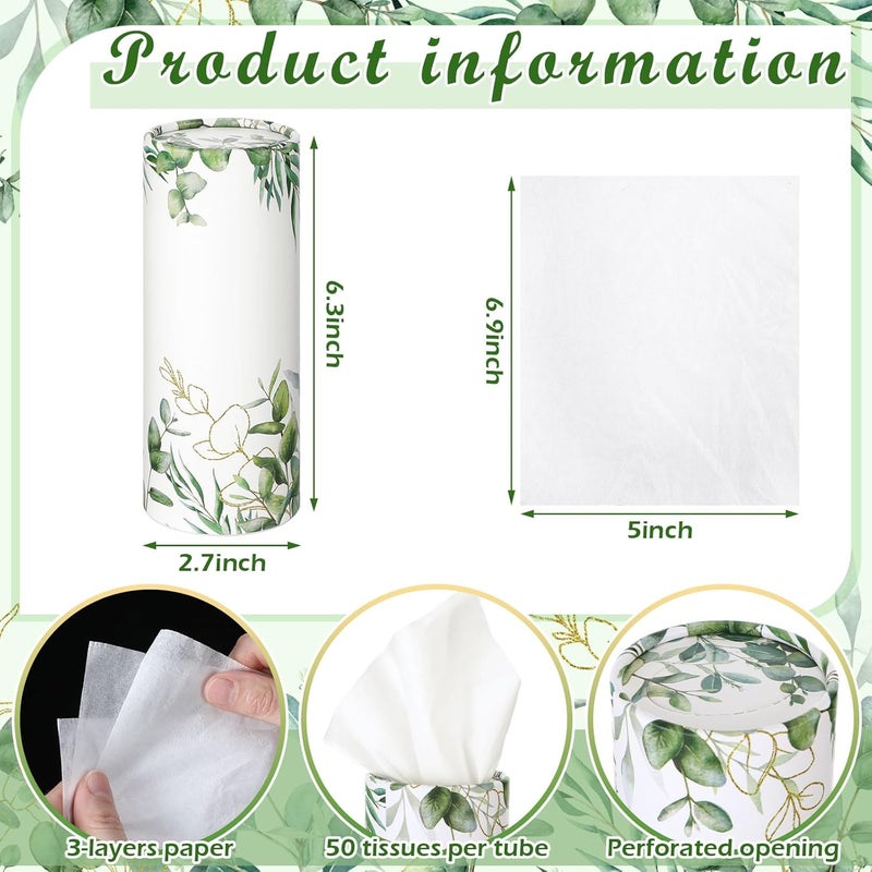 Fourluoo 12 Pack Car Tissue Cylinder Holder Bulk with 3 Ply Facial Tissues, Round Napkin Holders for Car Cup Holder Cylinder Travel Paper Tubes Bulk Round Napkin Boxes Packs(Eucalyptus) - Image 3